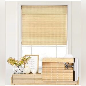 Cordless Bamboo Roman Shades, Privacy Window treatment, Roll Up Bamboo Blinds